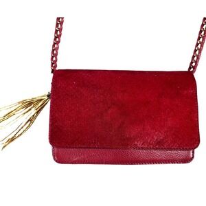 Aimee Kestenberg Dark Red Leather Haircalf Crossbody Bag Chain Strap